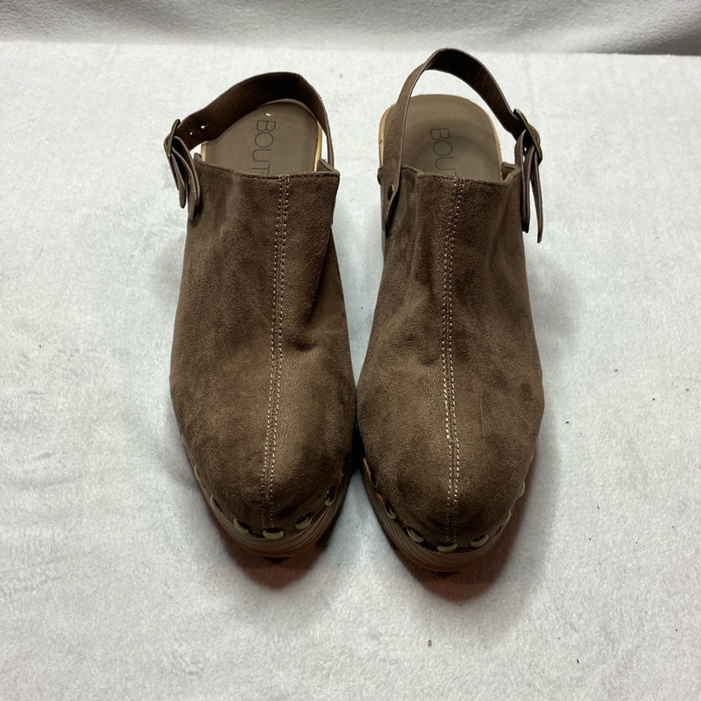 Corkys Brown Suede Slingback Clogs with Studded Trim